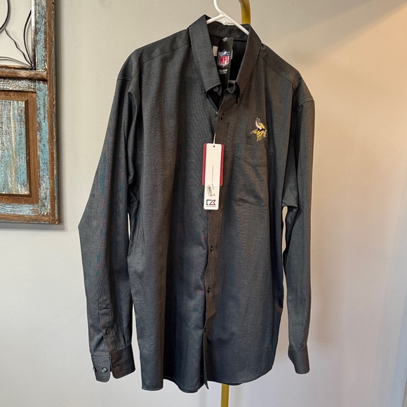 Cutter & Buck NFL Minnesota Vikings Charcoal Button Down Shirt NWT XL - Picture 6 of 13